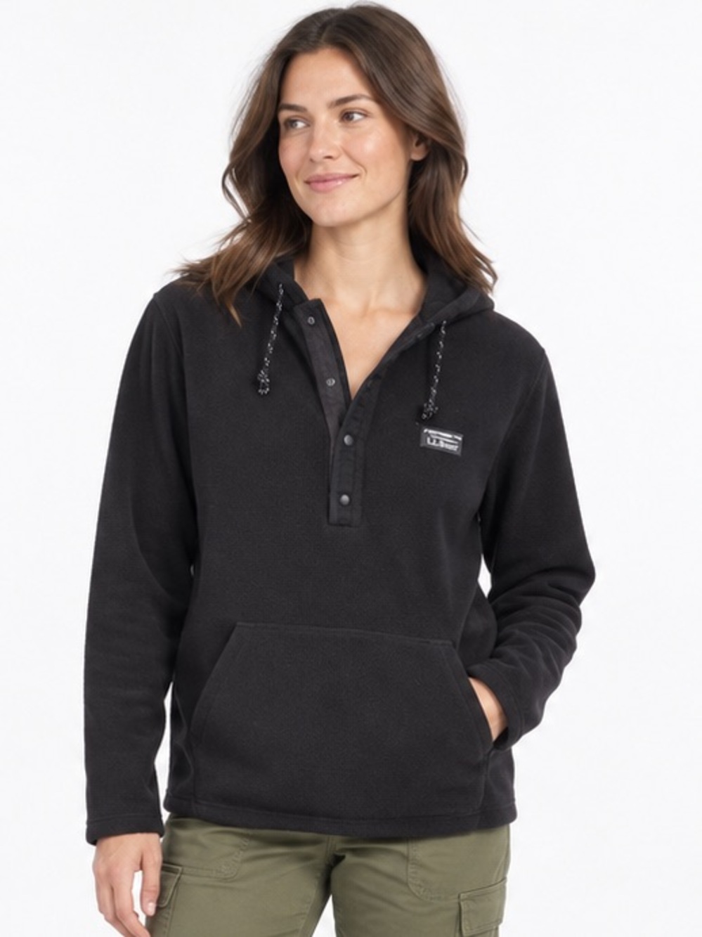 L.L.Bean Trail Fleece Hoodie Sweater Snap Pullover Black Men’s Small Unisex